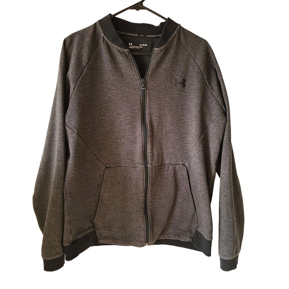 Under Armour US Men's Sz XL Fitted Double Knit Bomber Full-Zip Jacket Gray - Picture 1 of 11